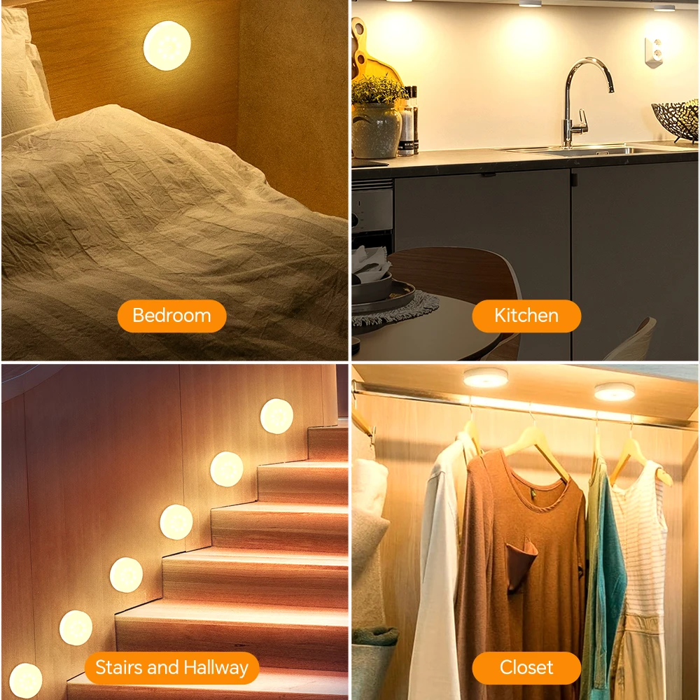 Motion Sensor Light Indoor, Rechargeable LED Puck Lights Closet Lights for Kitchen, Bedroom, Cabinet, Stairs & Hallways Lighting