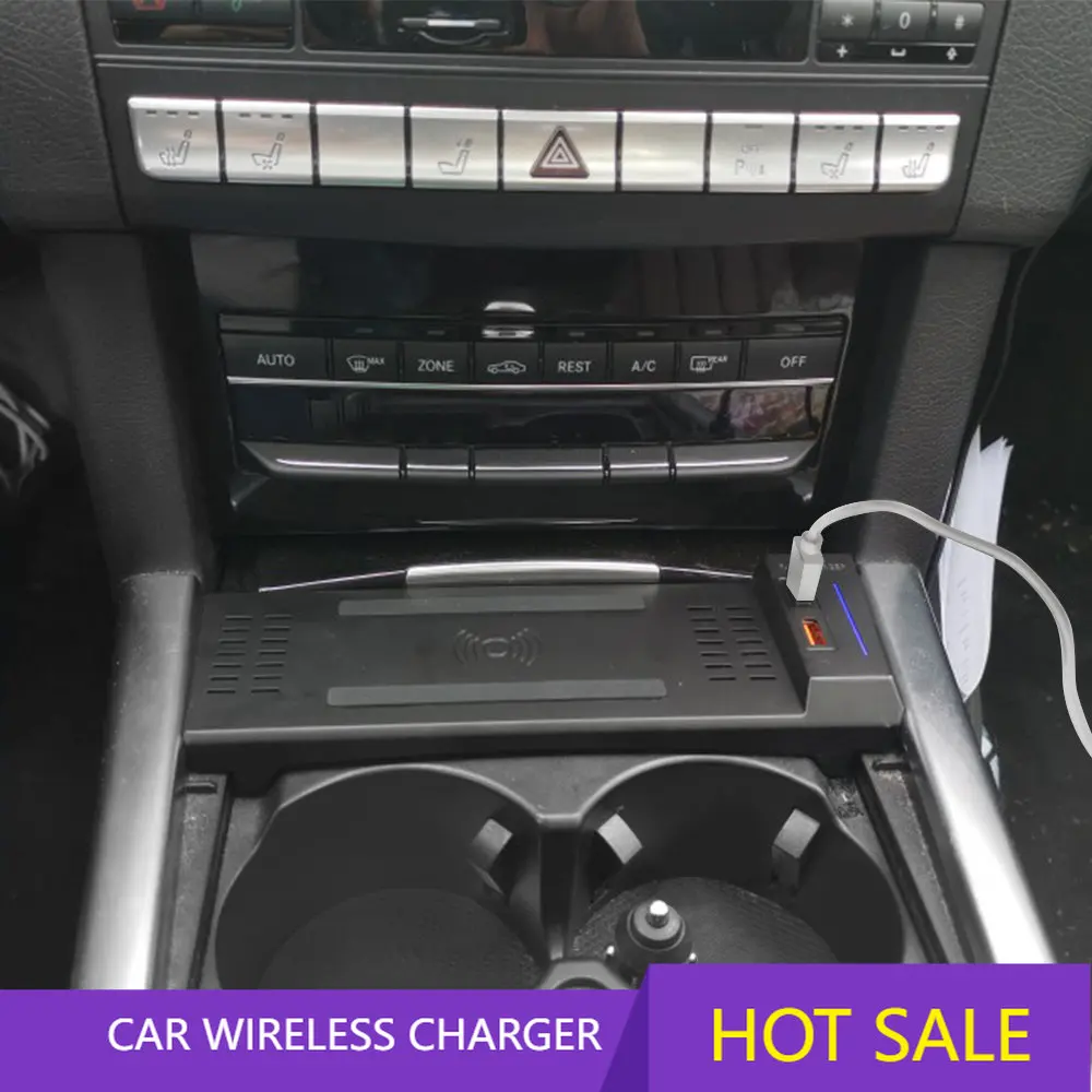 

QI Wireless charger For Mercedes Benz W212 E300 E260 E200 E-Class 2010-2015 charging phone holder quick charge socket