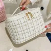 New Korean plaid portable small fragrance makeup bag Large capacity portable toiletry storage bag makeup box travel 4