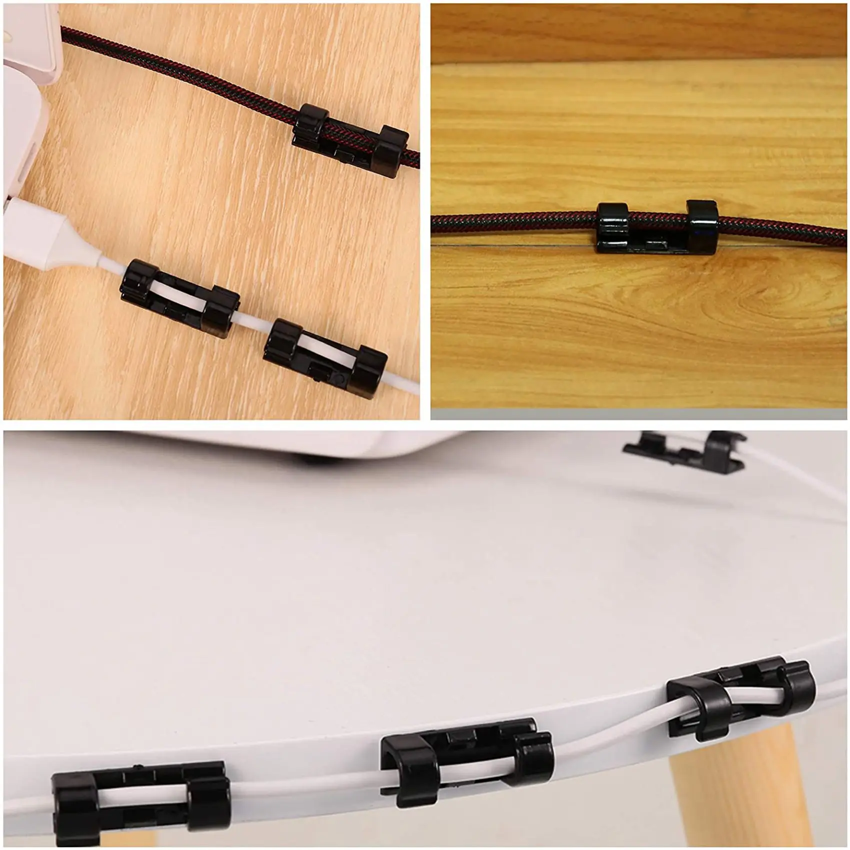 J1UL1N 100PCS 케이블 클립 강력한 자체 접착 패드가 있는 케이블 정리 와이어 홀더 플라스틱 코드 관리 주최자