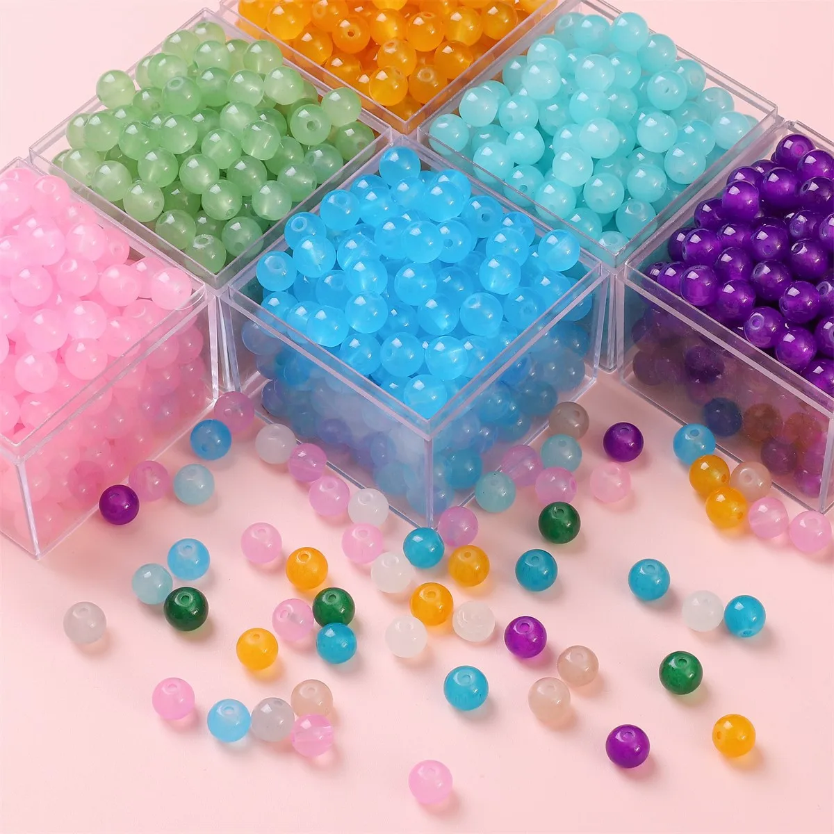 50pcs 6mm Solid Color Glass Beads for DIY Jewelry and Crafts