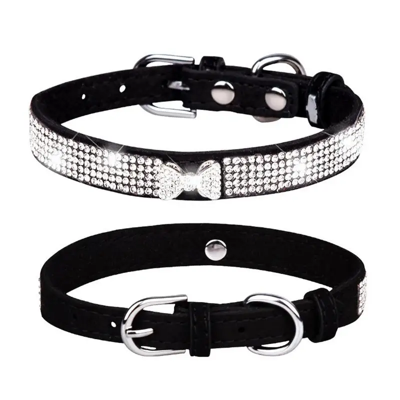 

Shiny Super Diamond Rhinestone Cat Collar Puppy Baby Dog Cat Collar Microfiber Strap Kitten Accessories Puppy Collar