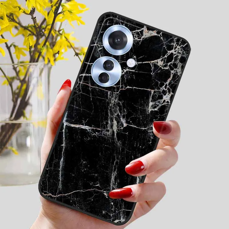 Black Marble Print Silicone Phone Cover - Fashionable Protective Shell and Soft TPU Case