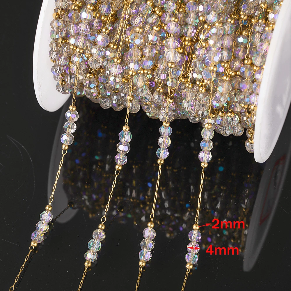 1Meter Edelstahl Blau Kristall Gold Farbe Perlen Kette Für DIY Halskette Armband Schmuck Machen Zubehör Großhandel – Detail 1