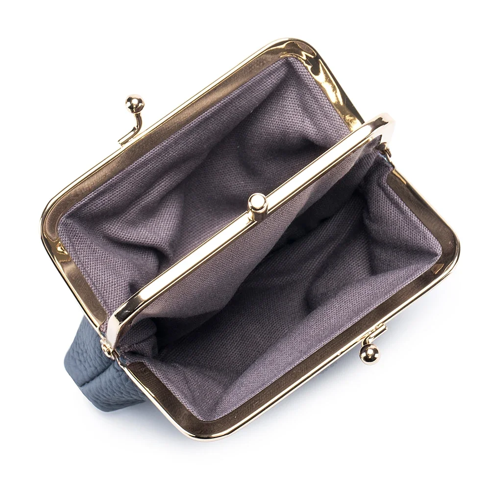 Classics Leather Personalized Double Coin Purse for Women Genuine Leather Coin Purse with Twist Clasp Luxury Small Change Wallet