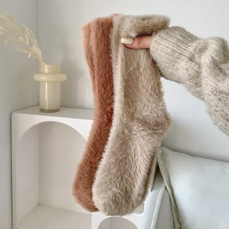 Mink Long Woolen Socks Women's Autumn Winter Sleep Socks Warm Thickened Mid-Calf Fleece-Lined Floor Socks For Men And Women