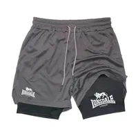 Print 2in1 Running Shorts for Men Gym Workout Compression Shorts with Phone Pocket Towel Loop Summer Sport Athletic Activewear - Image 2