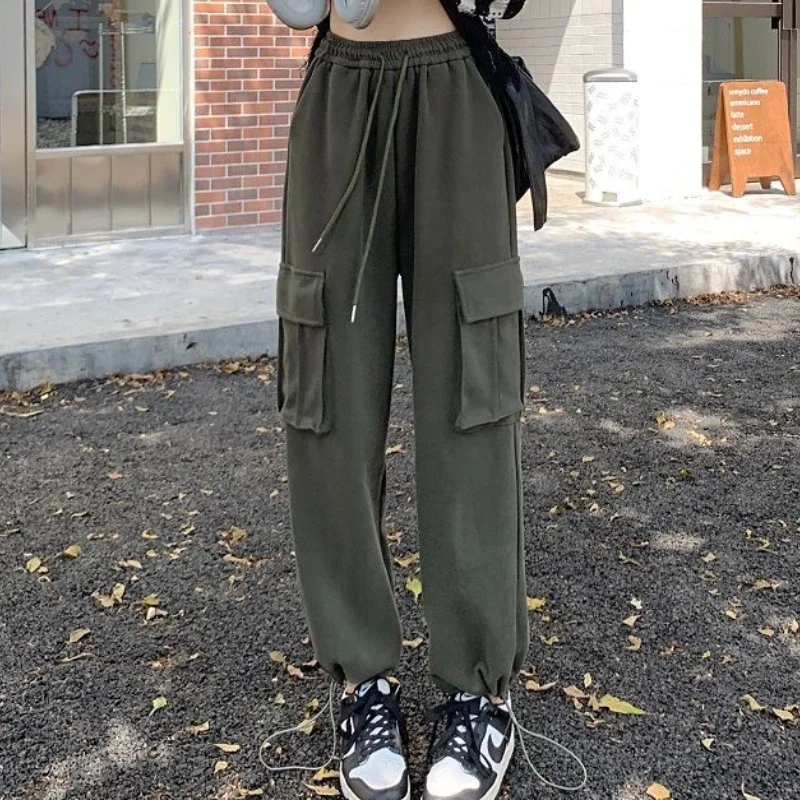 Loose Pants Women Streetwear Fashion Mid-Waist Elastic Cargo Pants  Polyester Comfort Stretch Cargo Pants Trousers for Autumn