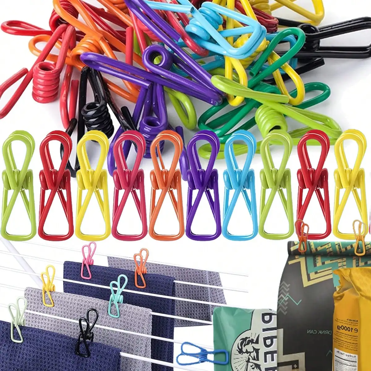 5-20Pcs Clothes Drying Securing Clips Metal Stainless Steel Multi Colors Clips Food Clamps Clothes Pins Photo Pendant Clips 1