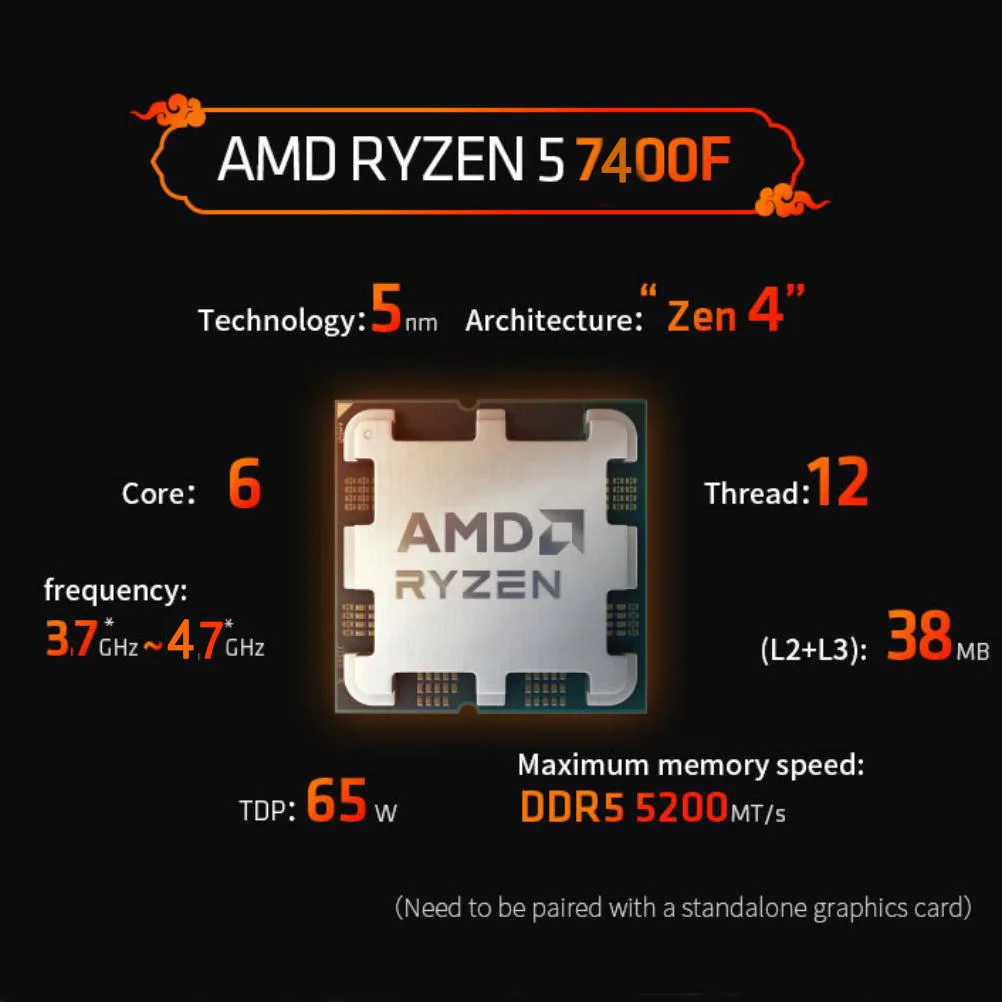 AMD Ryzen 5 7400F 3.7GHz 5NM L3=32M 100-000001845 Socket AM5 Tray cpu processor