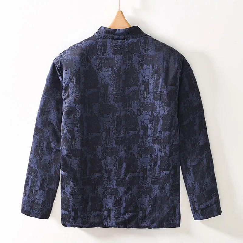 Japanese Retro Men's Button Up Casual Warm Cotton Wadded Jacket And Coat Loose Full Print Chinese Stand Collar Padded Coat