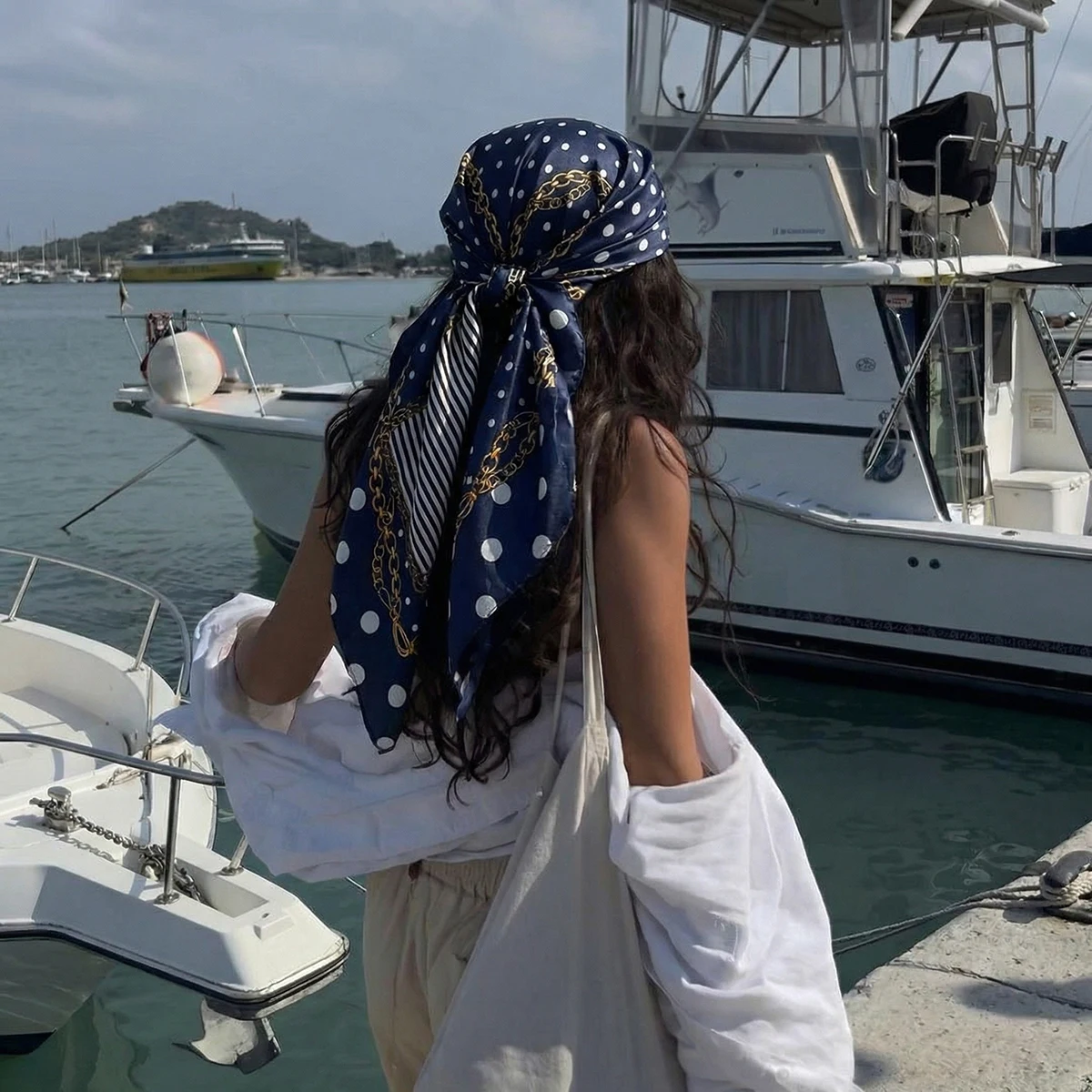 90*90cm Damen Frühling Sommer Quadratischer Schal Satin Seidenschal Kopftuch Weibliches Foulard Strand-Bandana Damen Halstuch Haarband – Detail 39
