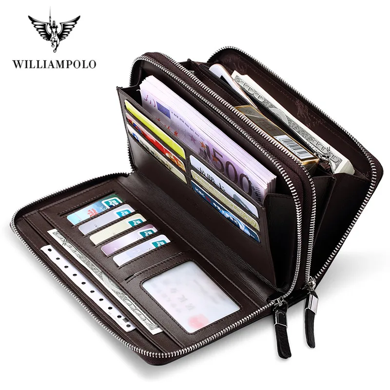 WILLIAMPOLO Luxury Brand Men Clutch Bag Large Capacity Men Wallets Cell Phone Pocket High Quality Multifunction Wallet For Men 5