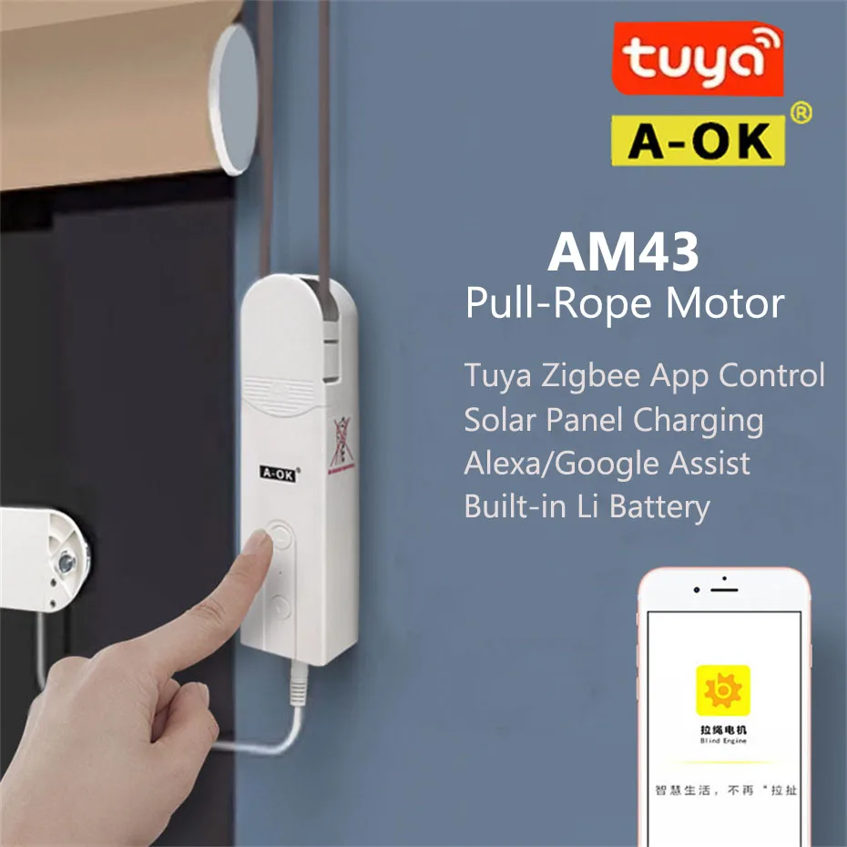 

A-OK AM43 Bead Chain Pull-Rope Blind Motor,Tuya Zigbee Smart App,Voice Control via Alexa Google,Upgrade Manual Curtain Easily