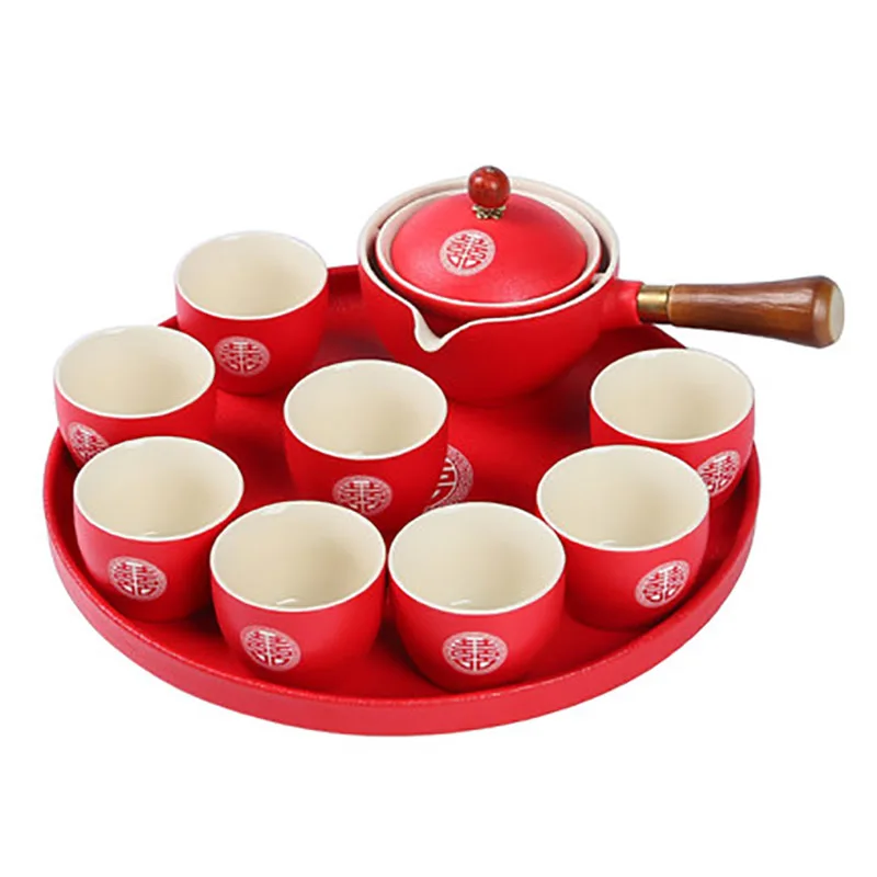 Chinese Style Portable Porcelain Tea Set, Ceramic Pot and Cup Infuser, Teapot Kettle, Double Happiness, Wedding Celebration