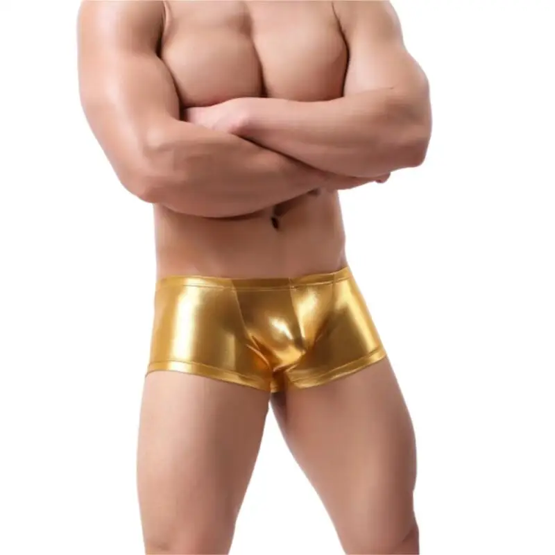 Mens Pu Underwear Boxers Brief Flat Angle Underwear Gay Leather Convex Big Bag Swim Trunk Male Gold Boxer Shorts men underwear