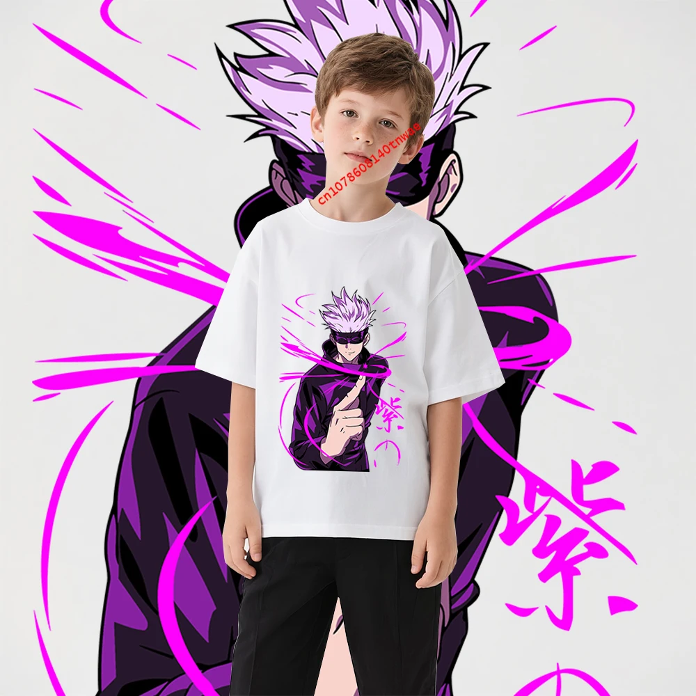 Jujutsu Kaisen Satoru Gojo 17 Anime Print Cotton T Shirt for Boys Casual Cartoon Tshirt Childrens Clothing Soft Comfortable