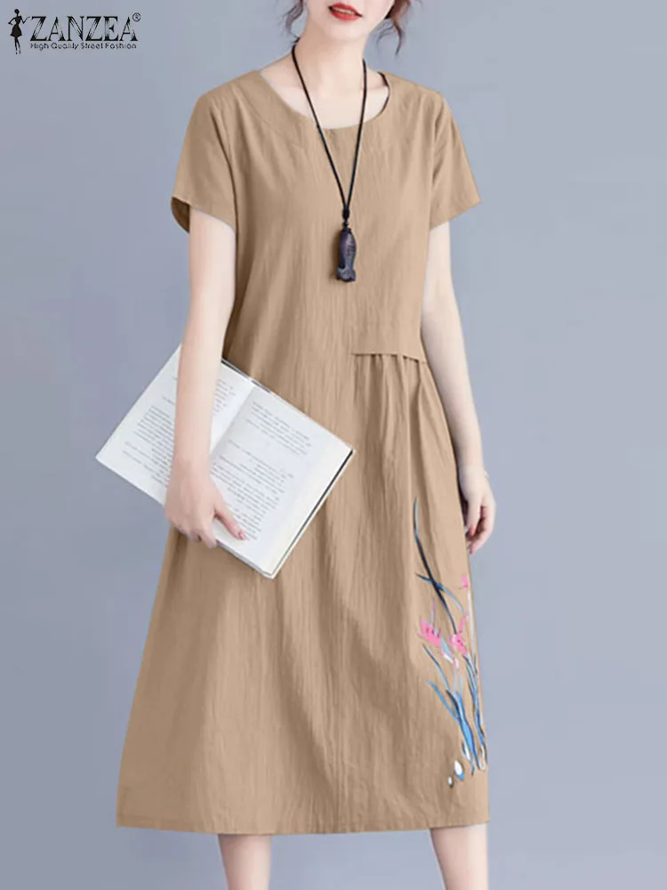 

Лето 2024, элегантное женское платье ZANZEA для работы, праздничные платья с коротким рукавом, платье с цветочным принтом, повседневный свободный Сарафан