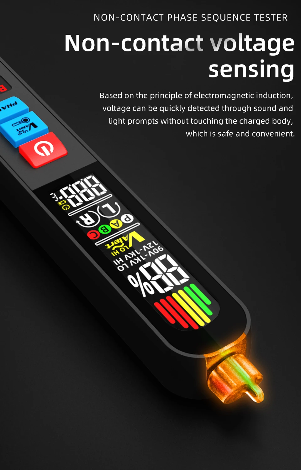 AVX1 Voltage Detector Tester Phase Sequence Smart NCV Live Wire Check Meter