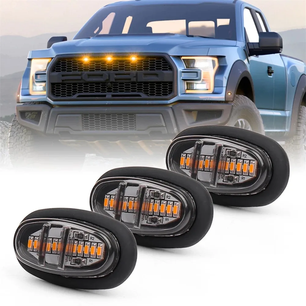 

3x Raptor Style Amber LED Front Grille Running Lights For Ford F150 Automobile Clearance Light Wheel Eyebrow Decorative Lamp