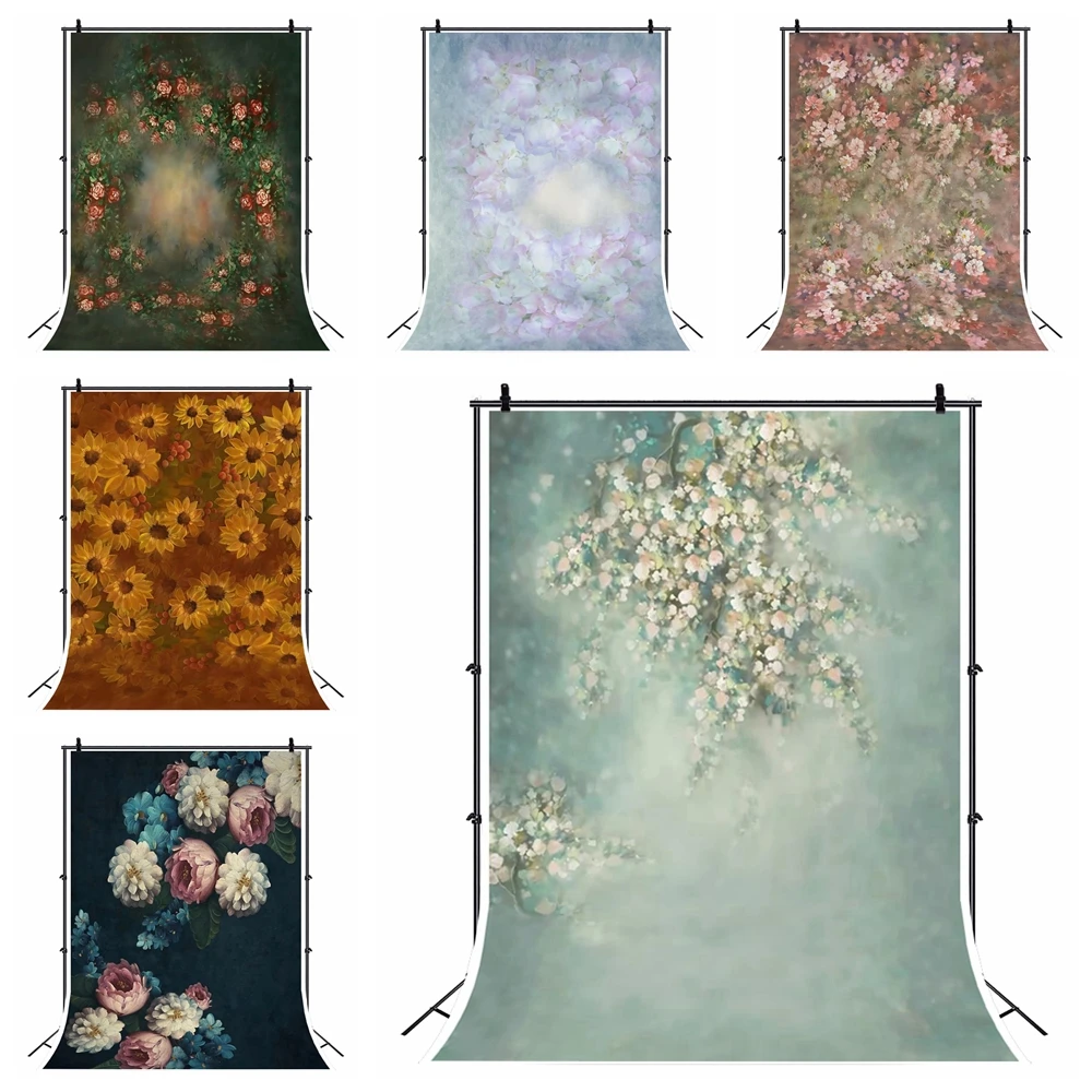 

Retro Oil Painting Flowers Backdrop Abstract Texture Child Adult Artistic Portrait Background for Photography Props Photo Studio