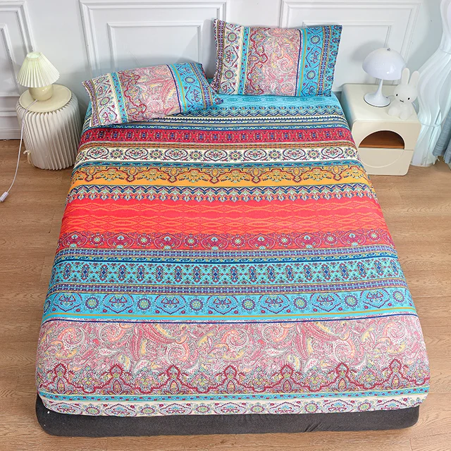1 lenzuolo Bohemia per letto matrimoniale Lenzuolo con angoli singolo/queen con fascia elastica Coprimaterasso stampato reattivo 180x200 cm 2