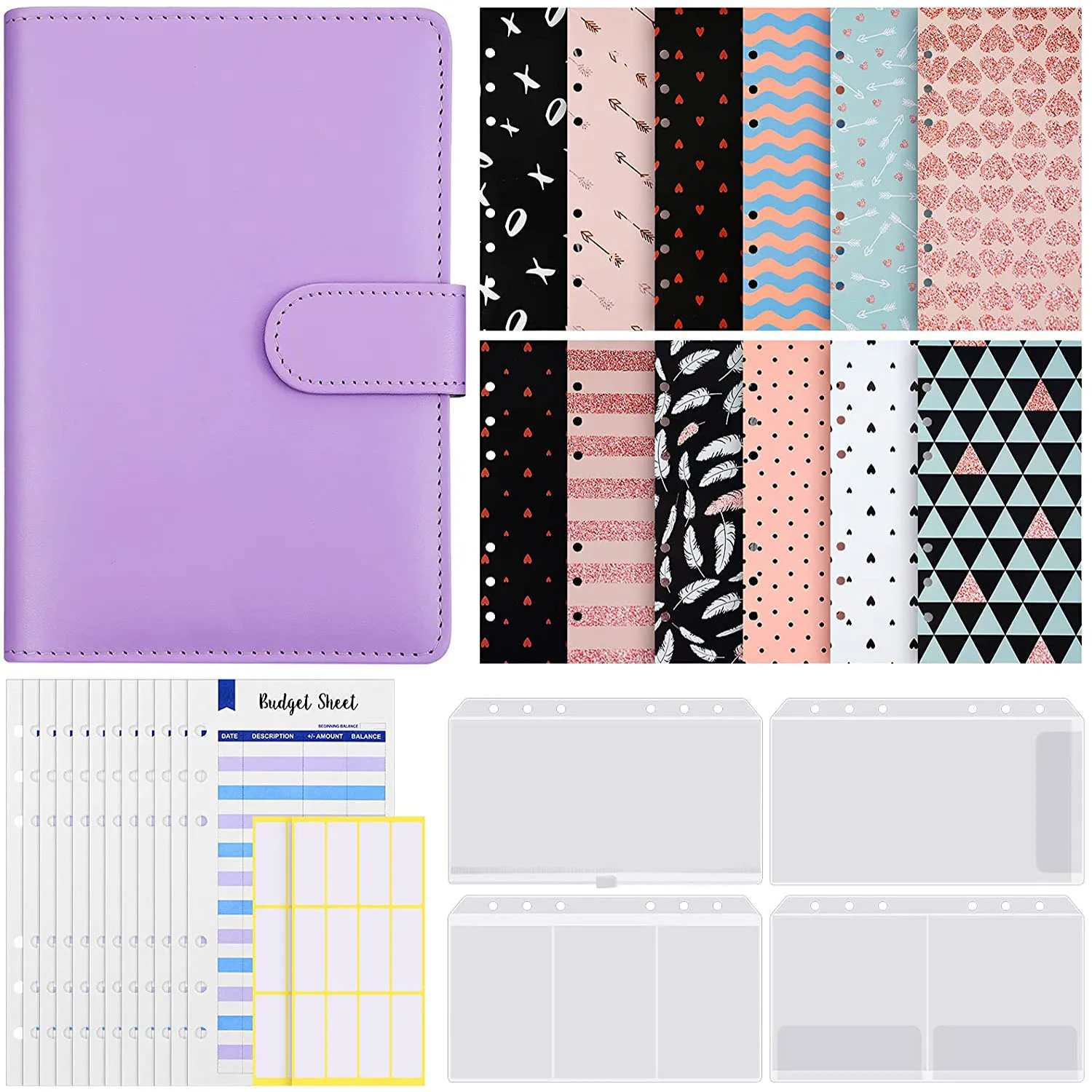 

31 Pieces A6 PU Leather Binder Notebook Cash Envelopes System Budget Planner Organizer, Expense Budget Sheets and Labels Sticker