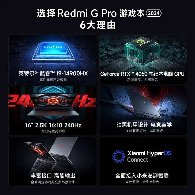 Xiaomi redmi g pro gaming laptop 2024 core i9-14900HX nvidia geforce rtx 4060 ram 16gb/32gb ddr5 1tb ssd 16-Zoll 240hz bildschirm pc