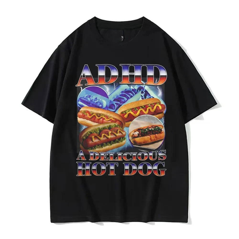 ADHS Ein köstlicher Hot Dog Lustiges Essen Meme T-Shirt Damen Vintage Sommer TShirt Komfort T-Shirts Grafik T-Shirts Sommer Streetwear