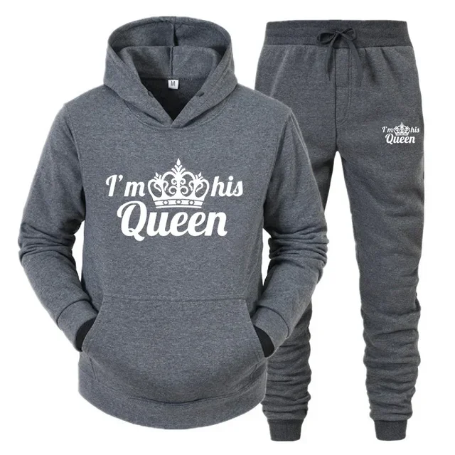 thumbnail image 1 of Chándal con estampado de QUEEN y KING para hombre y mujer, Sudadera con capucha para parejas, ropa deportiva para amantes, conjunto de 2 piezas, 1 of 5