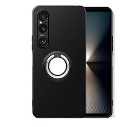 Black Matte Shockproof Kickstand Ring Holder Case - Soft TPU Cover - Xperia5 II 2020 (Black Black Ring)