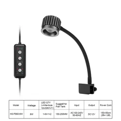 Full Spectrum LED Aquarium Light with UV, Dimmable Timer & 24/7 Mode - Fish Tank Clamp Lamp - 220V - 240V EU Plug Type C (8W)
