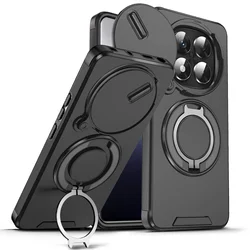 Shockproof Stand Holder Phone Case with Lens Cover - Redmi Note14 4G (Europe) (Black)