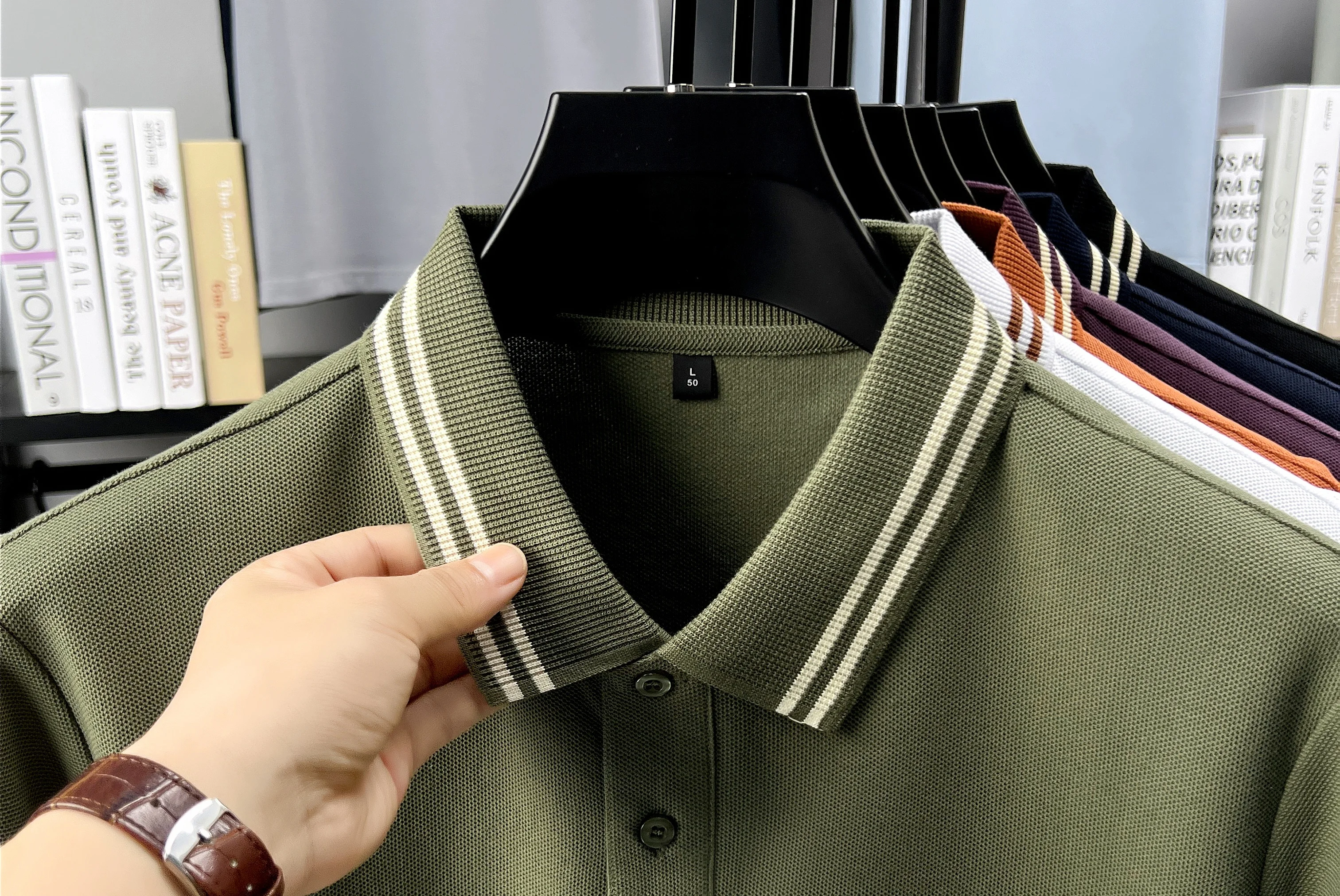 100% pure cotton summer men's original custom embroidered short sleeve fashion striped collar polo shirt breathable T-shirt top 17 S4d5c3db1c7a74d74b134f2f4e01e6510F