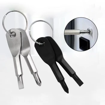 Mini cacciavite da 2 pezzi con portachiavi Strumento manuale tascabile portatile Cacciaviti multifunzione EDC Riparazione esterna Installa portachiavi 1