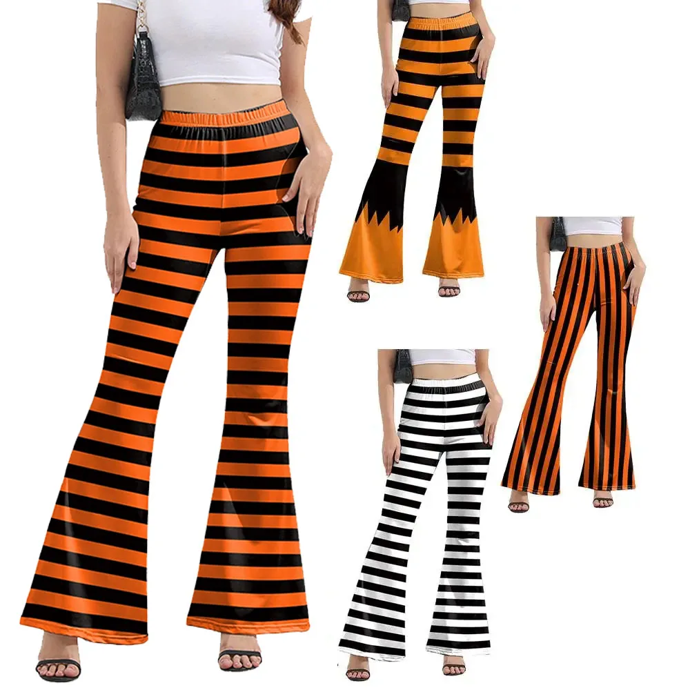 

Zawaland Cosplay Leggings Women Lady Elegance Fashion Flared Pants Halloween Pumpkin Holiday Party Stripe Printing Trousers