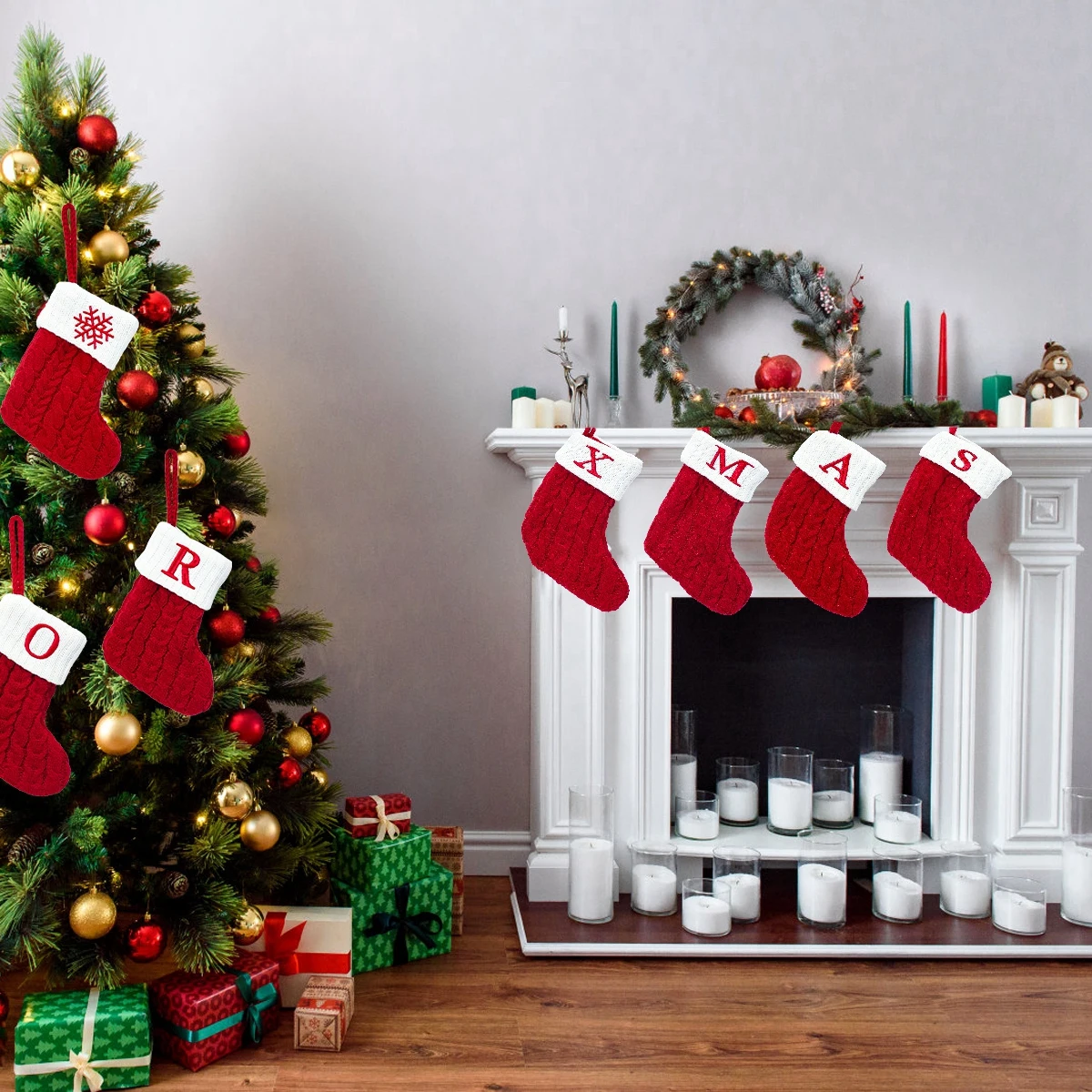 Christmas Decorations Socks Red Snowflake Alphabet Letters Merry Christmas For Home Xmas Navidad Natal Gifts New Year