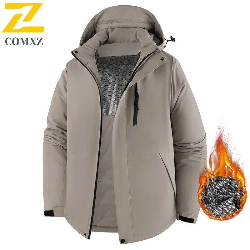 COMXZ Men Jacket Thicken Outdoor Adventure Windproof Warm Parka Casual Solid Color Travel Lightweight Cold Resistant Winter Coat