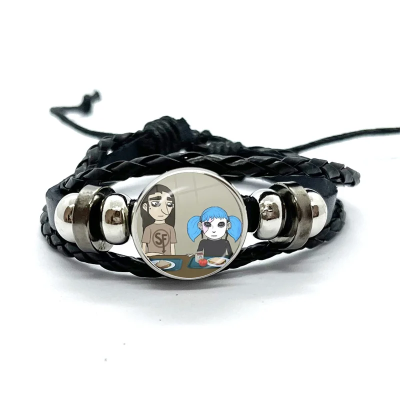 Horror Game Sally Face Vintage Creative Sal Cool Punk Art Black Leather Bracelets Glass Dome Multilayer Braided Bangles Jewelry bangle bracelet,leather bracelets