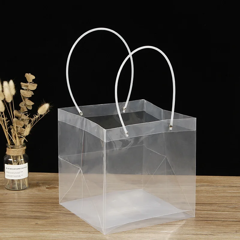 Cisas Transparent Floral Art PVC Gift Box Square PP Plastic Flower Bouquet Handbag Decorative Festival Supplies Gifts