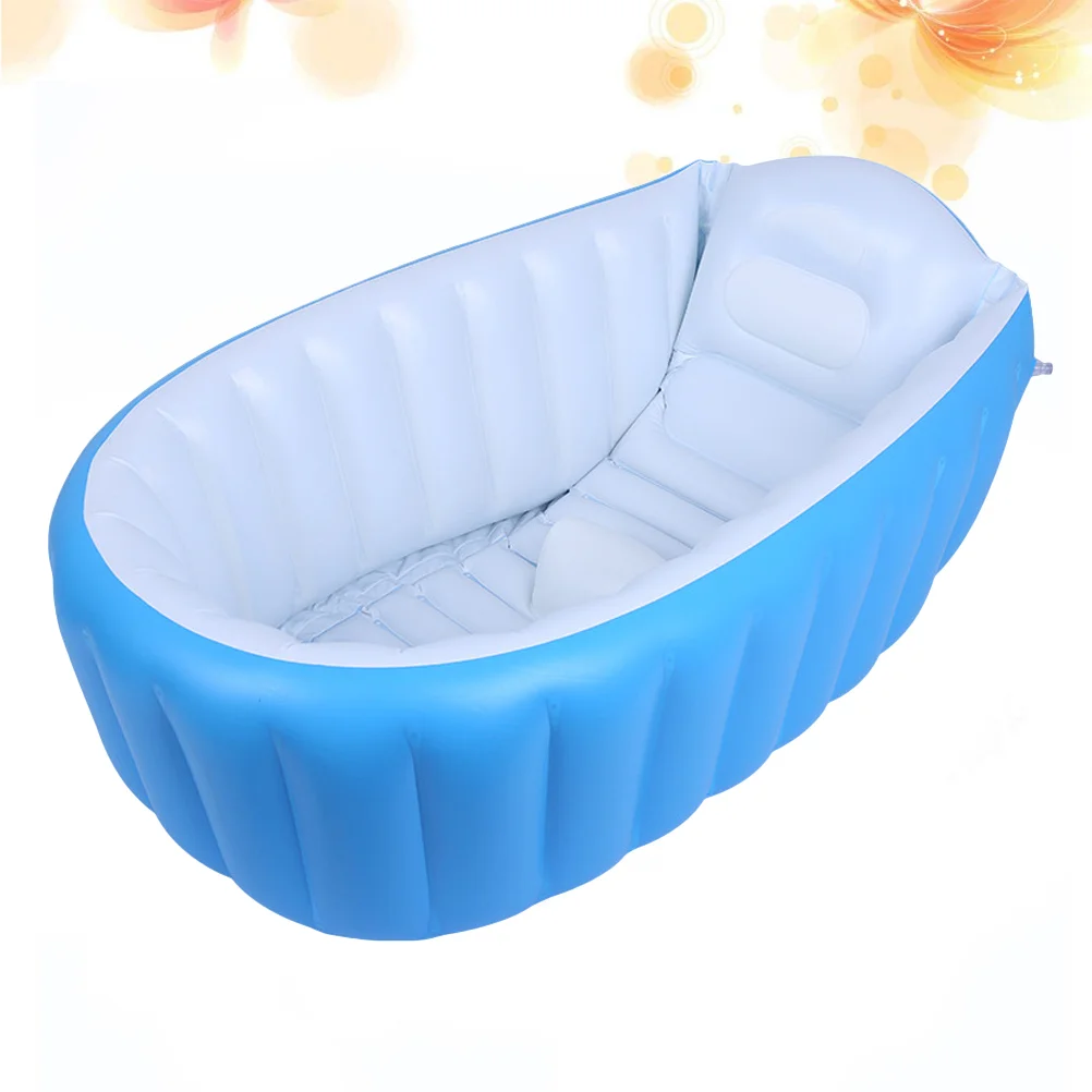 

Thicken Inflatable Baby Bathtub Portable Swimming Pool Kid Infant Toddler Foldable Shower Basin Shower Pool (Sky-blue)