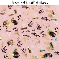Abstract Geometry Stickers For Nail 3D Laser Gold Black Leaves Heart Line Adhesive Sliders Decor Holographic Decal 2