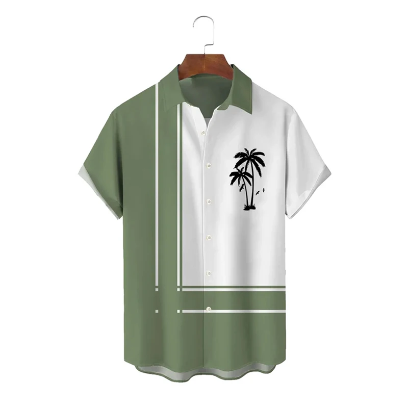 Men\'s Summer T-Shirts Coconut Palm Hawaiian Shirt Set For Men/Women Casual Button Beach Shirts Short Sleeve Oversized Shirt Set