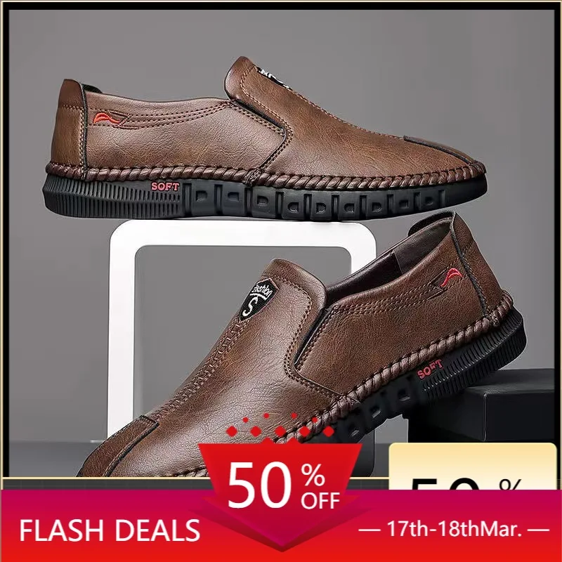 

Men's Casual Shoes Fashion Comfortable Leather Shoes for Men Soft Bottom Business Leather Slip-on Male Walking Vulcanize Shoes