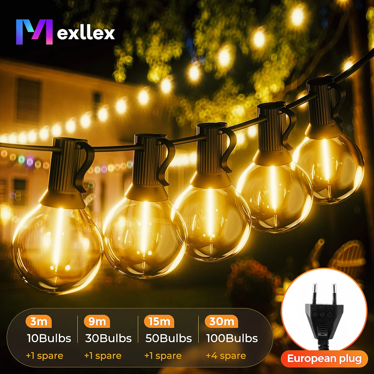 100FT LED G40 Globe String Lights Outdoor, 100 Pcs Plastic Waterproof ...