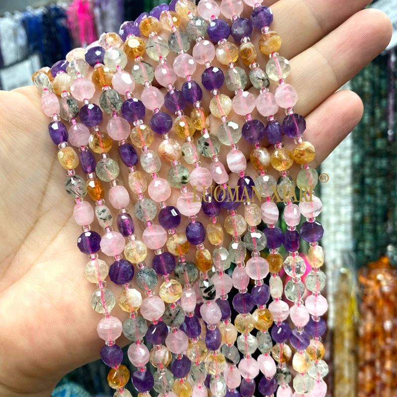 5x8mm 각진 평평한 원형 천연석 녹색 마노 오닉스 루즈 스페이서 비즈 쥬얼리 제작 DIY 팔찌 참 액세서리