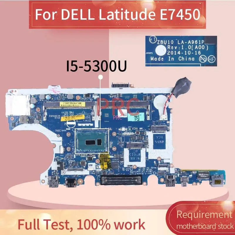 Placa-mãe Portátil para Dell Latitude E7450 La-a961p 0r1vjd 0y15c1 0420pp 0tfvf9 Notebook Mainboard Testado