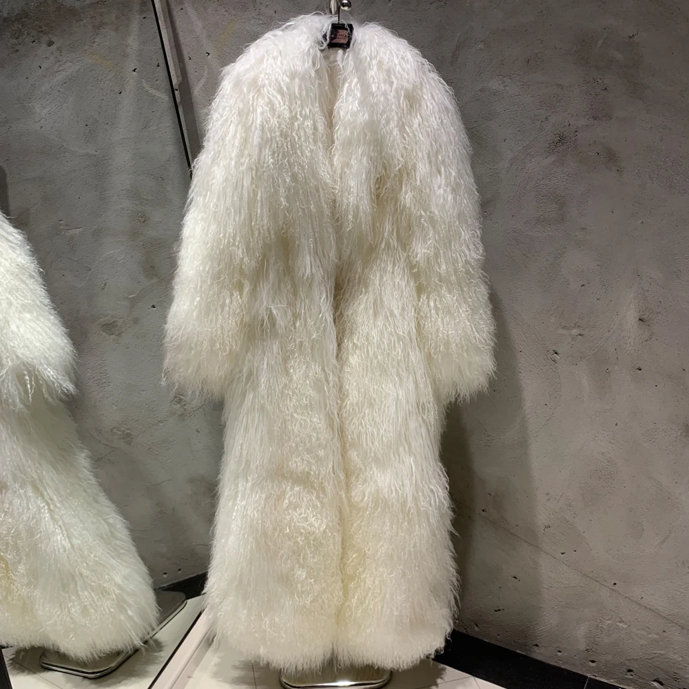 ムートン・ファーコート MOLLIOLLI WEATHER maxi long fur coat light gray fur-wht-face-new-