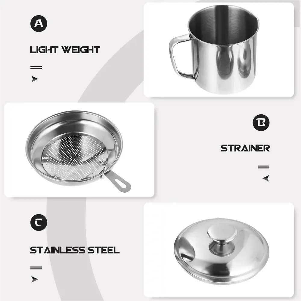 Oil Container Bacon Grease Container Kitchen with Strainer for Store Meat Frying Oil and Cooking Grease Storage oil container