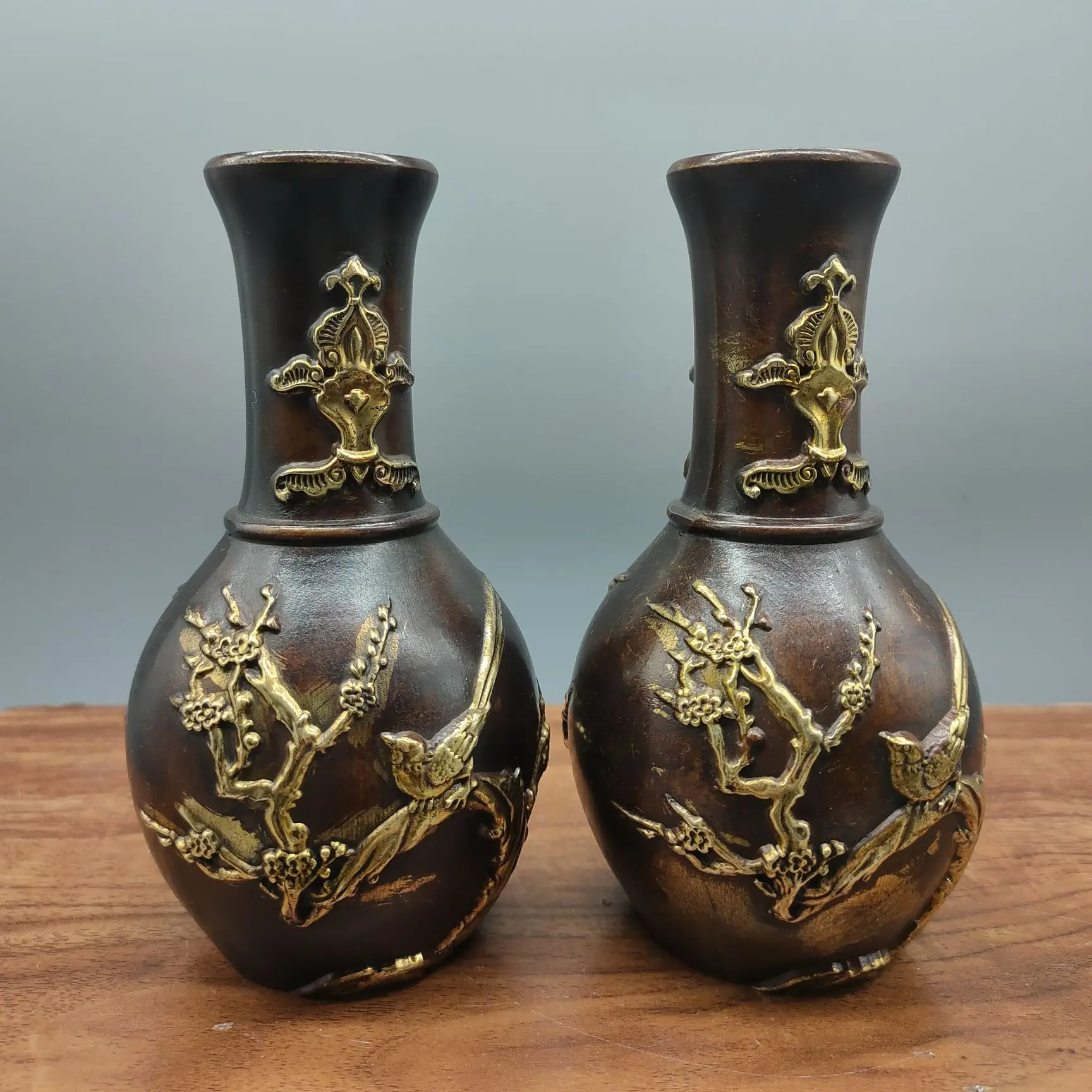 

Собирайте готовую бронзовую статую на удачу «Цветы и птицы», ваза для цветов, металлические поделки, маленькие декоративные предметы, украшение для дома #3